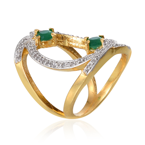 Simulated Emerald and Simulated White Diamond Ring in Gold Bond