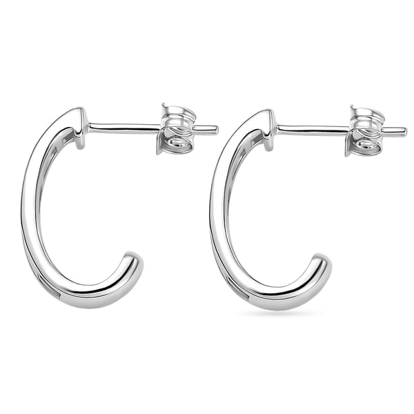 Diamond J Hoop Earrings ( With Push Back) in Platinum Overlay Sterling Silver 0.26 Ct.
