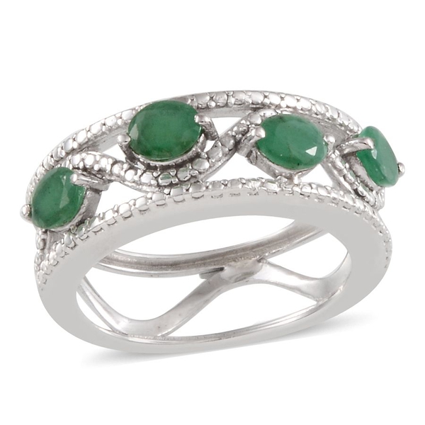 Kagem Zambian Emerald (Ovl), Diamond Ring in Platinum Overlay Sterling Silver 1.270 Ct.