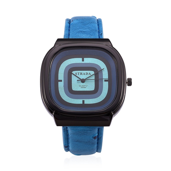 STRADA Japenese Movement Blue and Black Dial Water Resistant Watch in Black Tone with Stainless Stee