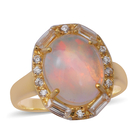 Ethiopian Welo Opal (Oval) and Natural Cambodian Zircon Ring (Size M) in Yellow Gold Overlay Sterling Silver 