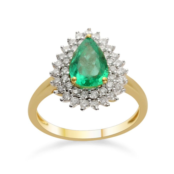 14K Y Gold Boyaca Colombian Emerald (Pear 1.25 Ct), Diamond Ring  1.750 Ct.