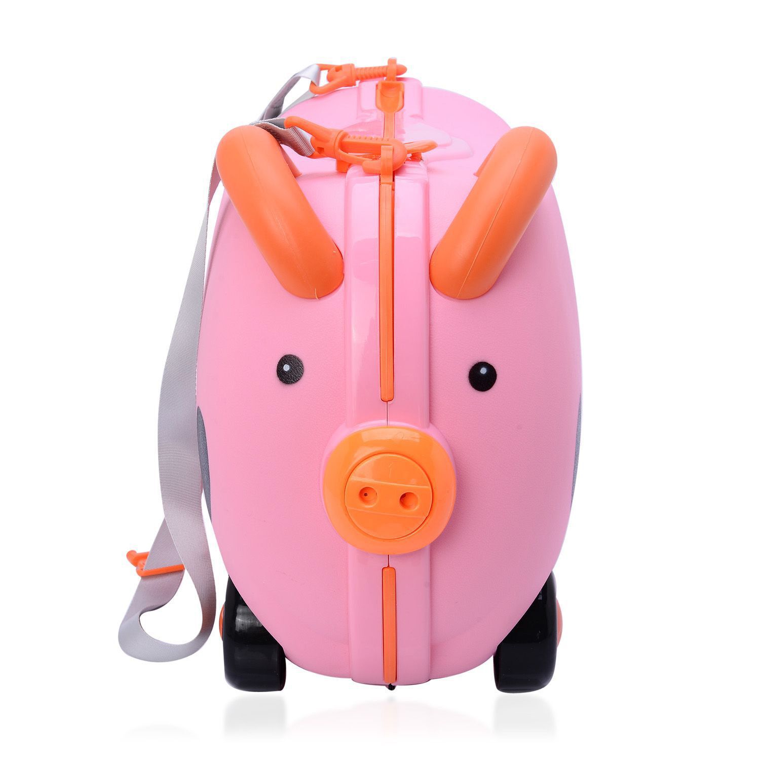 Pink Colour Pig Shape Suitcase with Adjustable and Removable Shoulder Strap (Size 40x24x14 Cm)
