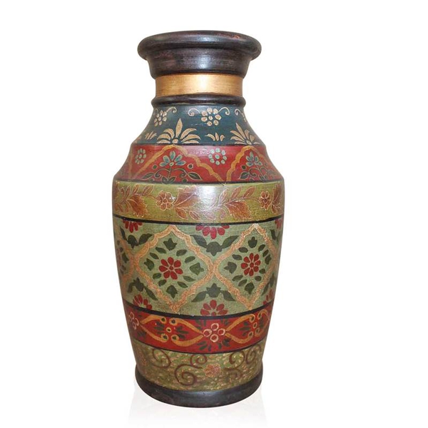 Red, Brown and Mughal Multi Colour Beautifully Hand-Painted Terracotta Decorative Pot (Size 36 Cm)