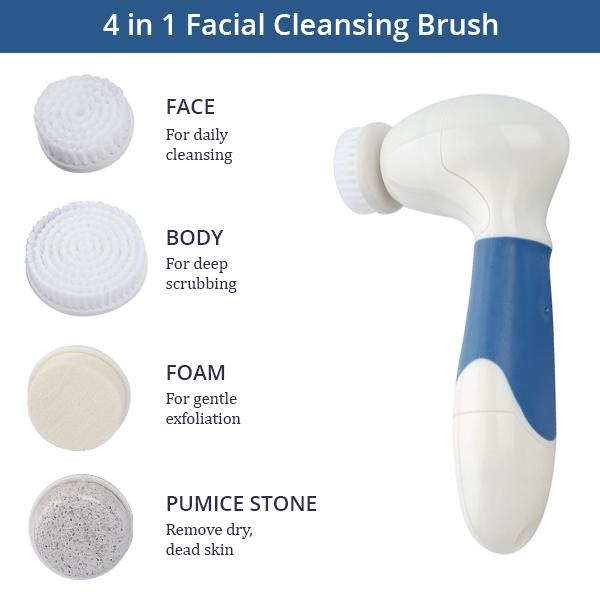 4 in 1 Facial Cleaning Brush (4xAA Battery Not Included) (Size 17x8x5 Cm) - Blue & White