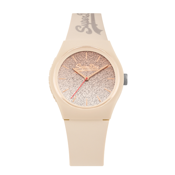Superdry Urban Ombre Glitter Ladies Watch Nude Silicone Strap with Glitter Dial