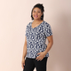 JOVIE Jersey V Neck Floral Pattern Short Sleeved Top (Size:S,64X44Cm) - Navy and White
