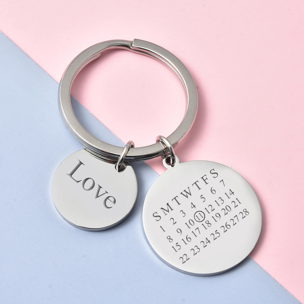 Personalised Engravable Disc Charm 28 Days Calendar Key Chain in Silver Tone