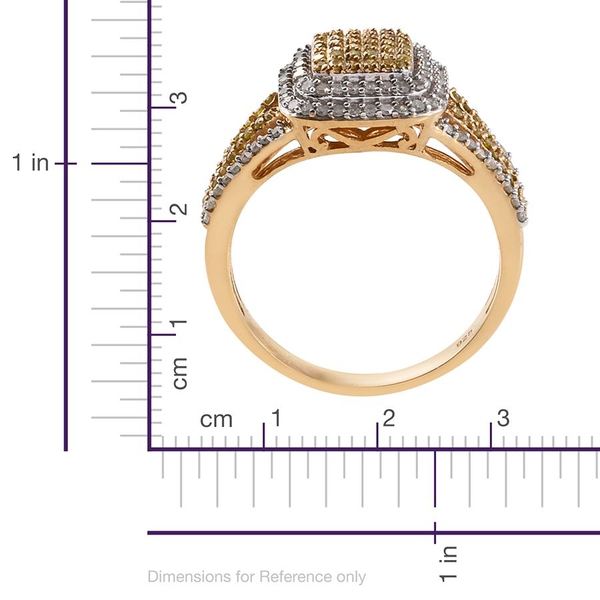 Yellow Diamond (Rnd), White Diamond Ring in 14K Gold Overlay Sterling Silver 1.000 Ct.