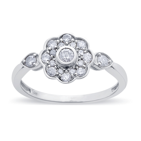 0.50 Ct Diamond Floral Ring in 9K White Gold SGL Certified I3 GH