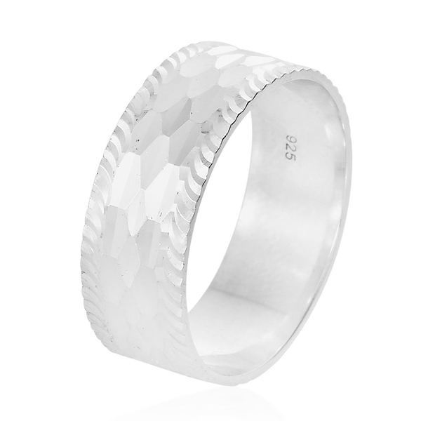 Rhodium Plated Sterling Silver Diamond Cut Band Ring, Silver wt. 3.45 Gms.