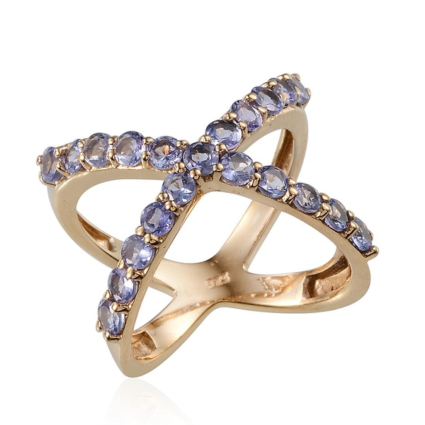Tanzanite (Rnd) Criss Cross Ring in 14K Gold Overlay Sterling Silver 1.500 Ct.