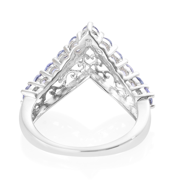 One Time Deal-Tanzanite (Rnd) Wishbone Ring in Platinum Overlay Sterling Silver 1.000 Ct.