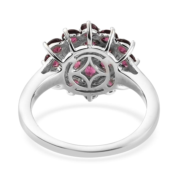 Rhodolite Garnet Cluster Ring in Yellow and Platinum Overlay Sterling Silver 2.34 Ct.
