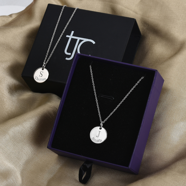 Personalised Initial and Date Engraved 15MM Disc Pendant with 18" Chain in Silver