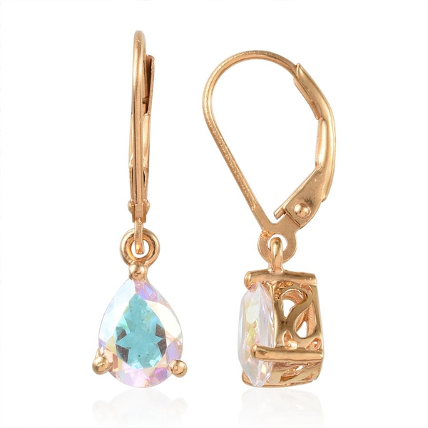 Mercury Mystic Topaz (Pear) Lever Back Earrings in 14K Gold Overlay Sterling Silver 2.400 Ct.