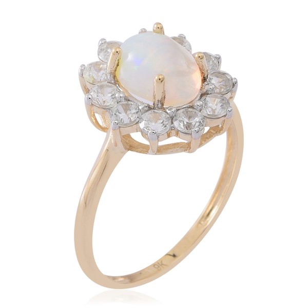 9K Y Gold Ethiopian Welo Opal (Ovl 1.00 Ct), Natural Cambodian Zircon Floral Ring 2.250 Ct.