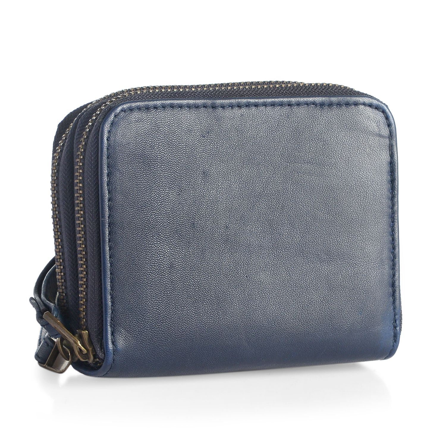 Genuine Leather RFID Blocker Blue Colour Ladies Wallet (Size 12x11x2 Cm)