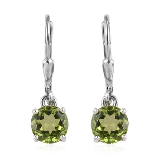 Hebei Peridot (Rnd) Lever Back Earrings in Platinum Overlay Sterling Silver 2.80 Ct.