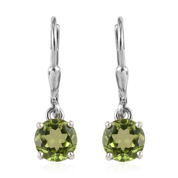 AA Hebei Peridot (Rnd) Lever Back Earrings in Platinum Overlay Sterling Silver 2.80 Ct.