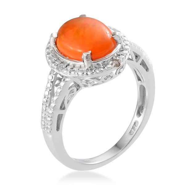 Orange Ethiopian Opal (Ovl 1.50 Ct), Diamond Ring in Platinum Overlay Sterling Silver 1.520 Ct.