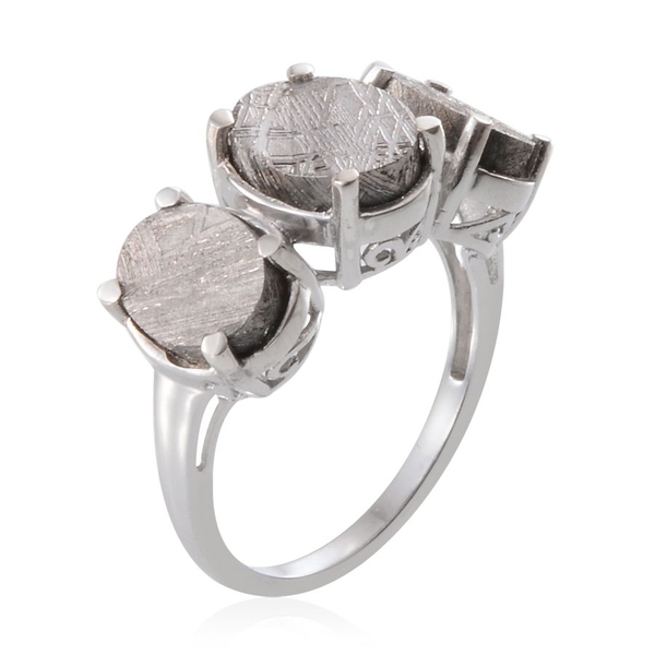 Meteorite (Ovl 6.00 Ct) 3 Stone Ring in Platinum Overlay Sterling Silver 15.500 Ct.