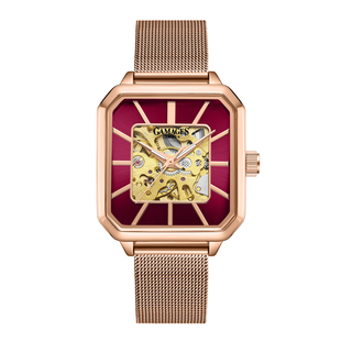 Gamages Of London Ladies Vivid Skeleton Automatic Movement Raspberry Dial Water Resistant Watch with