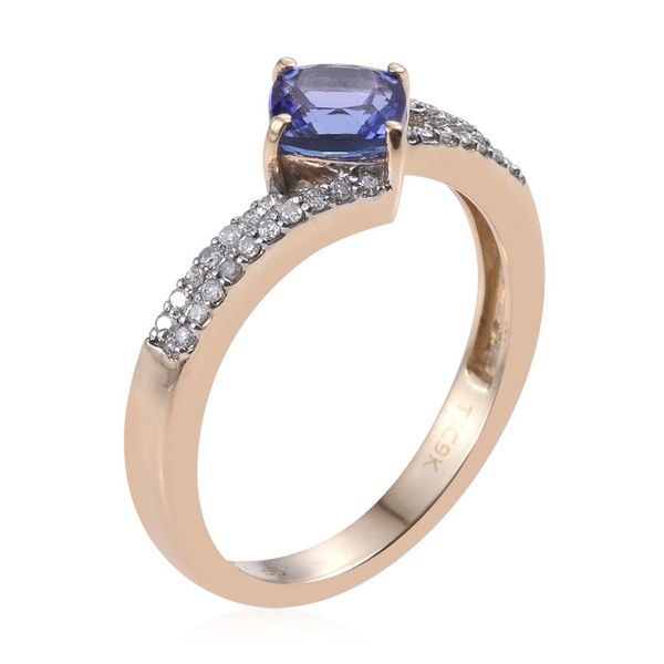 GP 9K Y Gold AA Tanzanite (Cush 1.25 Ct), Kanchanaburi Blue Sapphire and Diamond Ring 1.500 Ct.