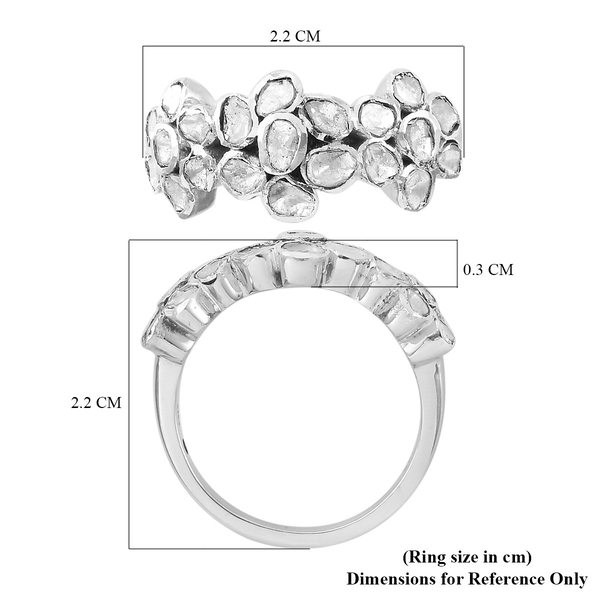 GP Italian Garden Collection - Polki Diamond and Kanchanaburi Blue Sapphire Floral Ring in Platinum Overlay Sterling Silver 0.520 Ct.