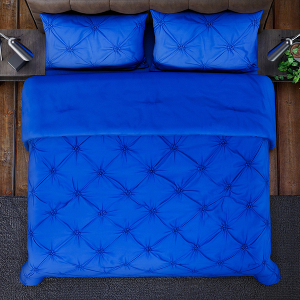 SERENITY NIGHT - 4 Piece Set Solid Microfibre 1 Comforter (225x220 Cm),1 Fitted Sheet (140x190 Cm) and 2 Pillowcases (50x70 Cm) - Royal Blue