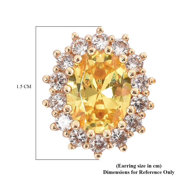 Simulated Yellow Sapphire and Simulated Diamond Halo Stud Earrings (with Push Back) in Rose Gold Tone