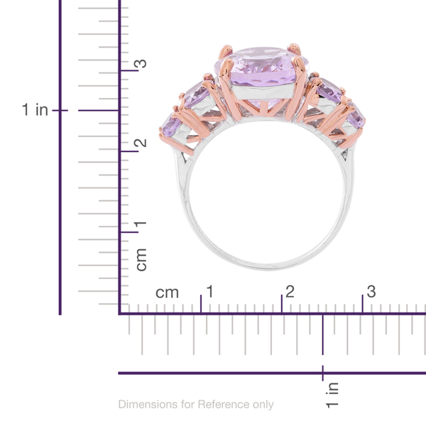 Rose De France Amethyst (Ovl 8.45 Ct) 5 Stone Ring in Rhodium Plated and Rose Gold Overlay Sterling Silver 10.750 Ct.
