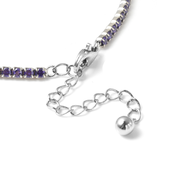 ELANZA Simulated Amethyst Bracelet (Size 7 with 1.5 inch Extender) in Rhodium Overlay Sterling Silver