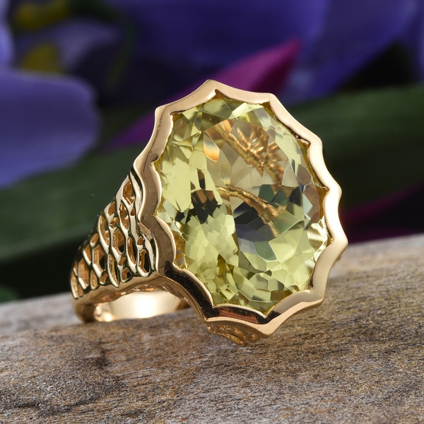 Natural Ouro Verde Quartz (Ovl) Ring in 14K Gold Overlay Sterling Silver 17.000 Ct.