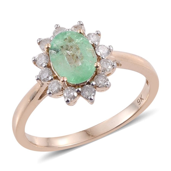 9K Y Gold Boyaca Colombian Emerald (Ovl 1.05 Ct), Diamond Ring 1.450 Ct.
