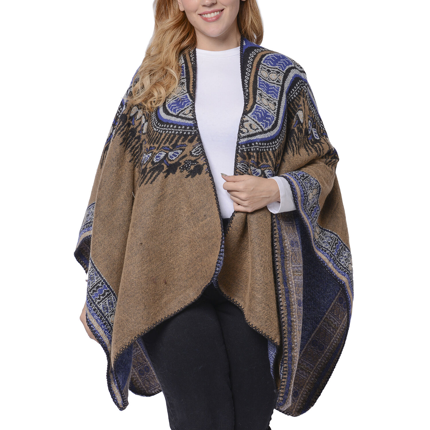 Designer Inspired- Khaki Colour Santa Fe Style Pattern Kimono (Size 132x72 Cm)