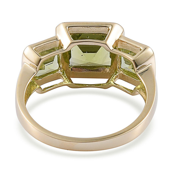 9K Y Gold AAA Hebei Peridot (Sqr 1.75 Ct) 3 Stone Ring 3.250 Ct.
