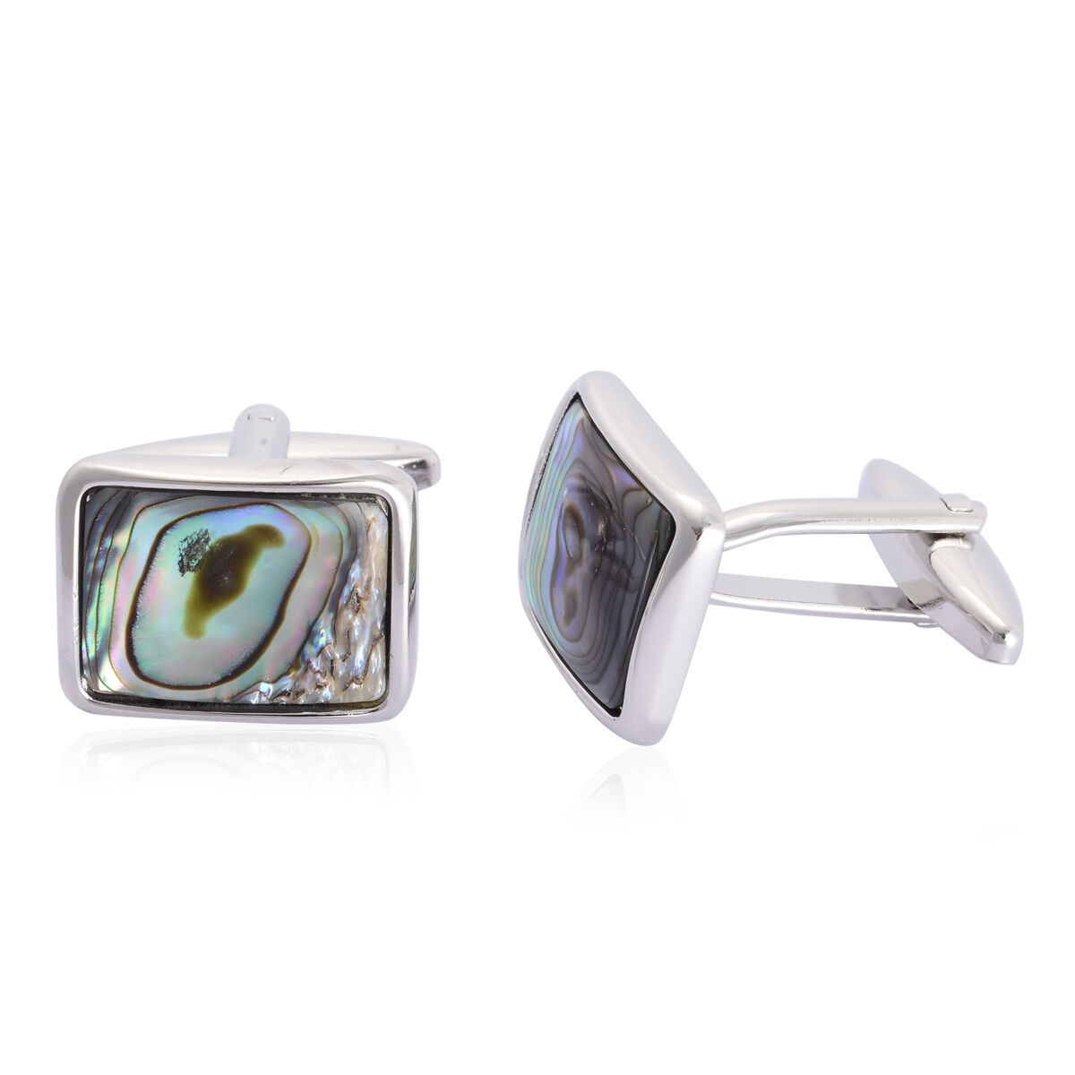 (Option-4Abalone Puka Shell Cufflinks in Silver Tone 8.000 Ct.