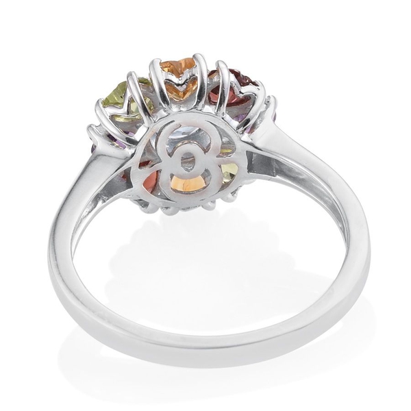 Sky Blue Topaz (Rnd 1.00 Ct), Mozambique Garnet, Hebei Peridot, Amethyst and Citrine Ring in Platinum Overlay Sterling Silver 3.250 Ct.