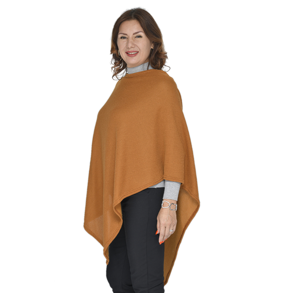 Diamond Shaped Knitted Poncho (Size 109x99 Cm) - Brown