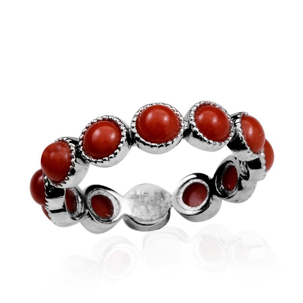 Natural Mediterranean Coral (Rnd) Full Eternity Ring in Platinum Overlay Sterling Silver 3.250 Ct.