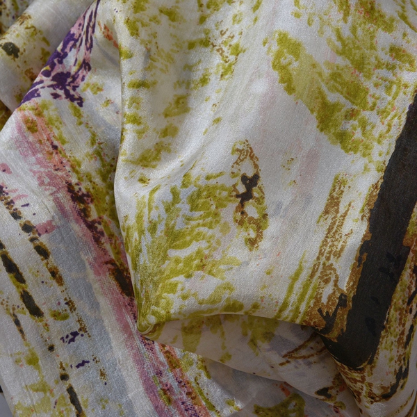 100% Mulberry Silk Multi Colour Abstract Pattern Cream Colour Scarf (Size 180x100 Cm)