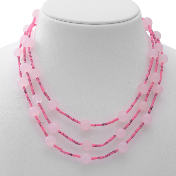 Rose Quartz and Pink Howlite Beads Necklace (Size 16.5) with Lobster in Rhodium Overlay Sterling Silver 250.00 Ct