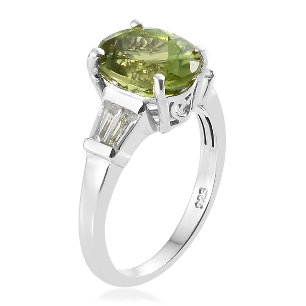 Rare Size Hebei Peridot (Ovl 2.40 Ct), White Topaz Ring in Platinum Overlay Sterling Silver 2.750 Ct.