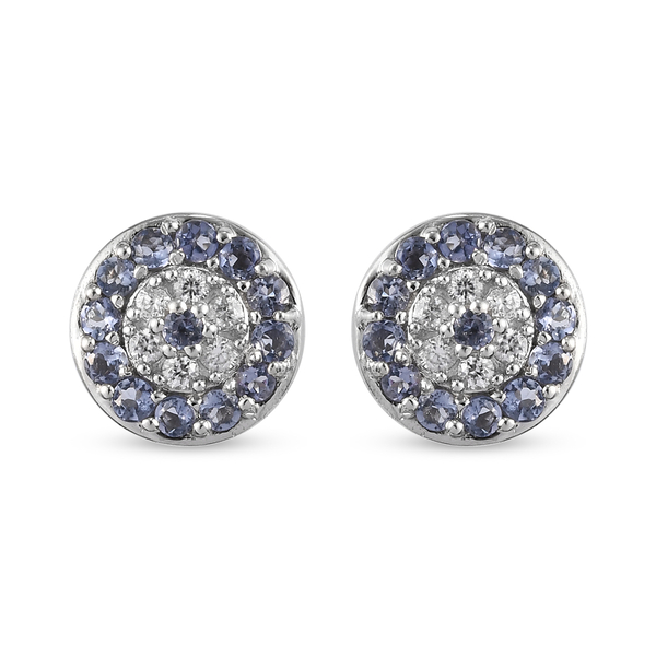 Iolite and Natural Cambodian Zircon Stud Earrings in Platinum Overlay Sterling Silver 1.17 Ct.