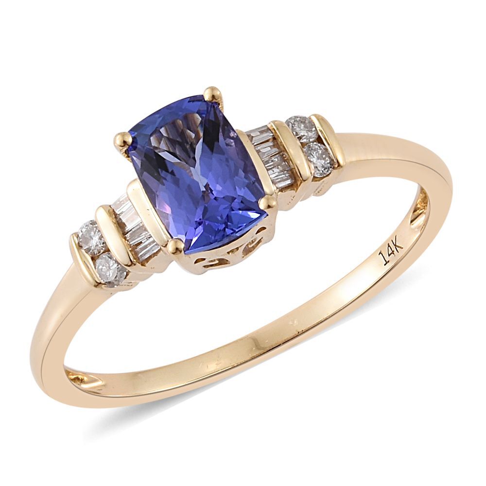 New York Collection - 14K Y Gold Tanzanite (Cush 1.00 Ct), Diamond Ring 1.100 Ct.
