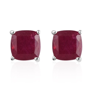 African Ruby (FF) Stud Earrings (with Push Back) in Platinum Overlay Sterling Silver 3.06 Ct.