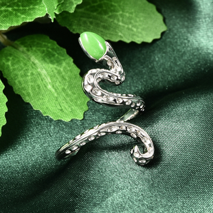Rachel Galley Venom (Snakes) Collection - Green Jade Ring in Rhodium Overlay Sterling Silver