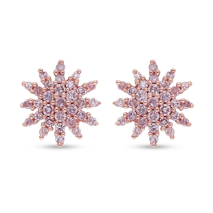 Natural 9K Rose Gold Pink Diamond Floral Stud Earrings (with Push Back) 0.33 Ct.