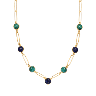 Lapis Lazuli and Malachite Necklace (Size - 18) in 14K Gold Overlay Sterling Silver 12.87 Ct, Silver